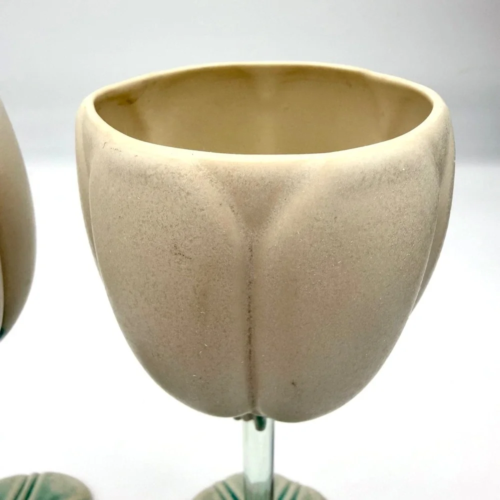 Newman Ceramic Works Wine Goblets Pair Ceramic Glass‎ Artisan Cream Iridescent